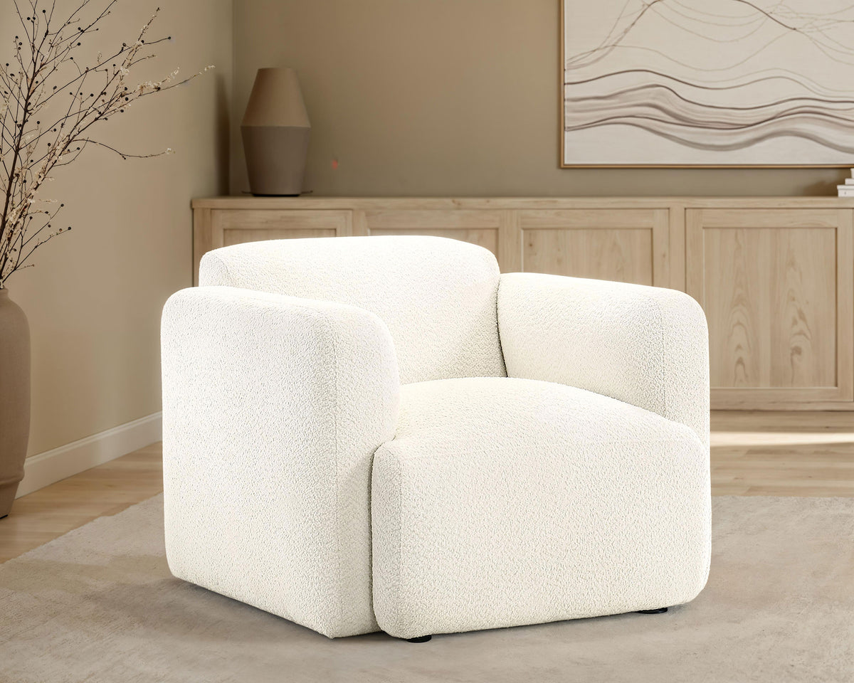 Dorset - Fabric Upholstered Round Track Arm Accent Chair - White