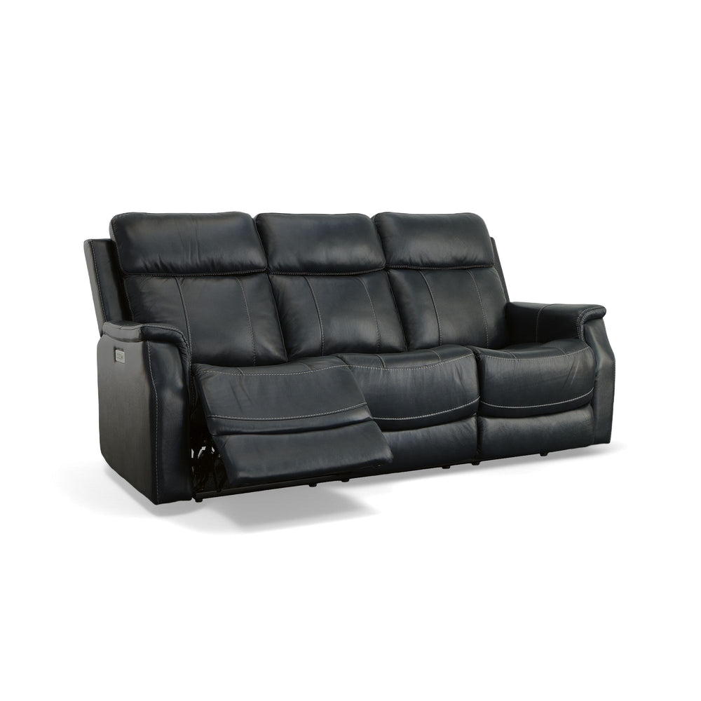 Easton Leather Power Reclining Sofa with Power Headrests & Lumbar in Ocean