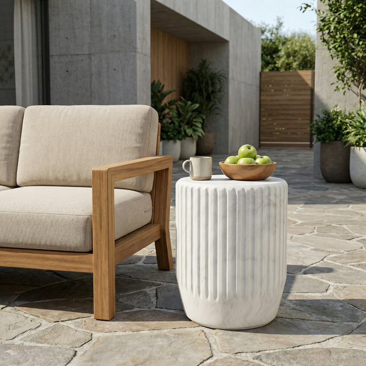Cicci Carved Outdoor Side Table – White