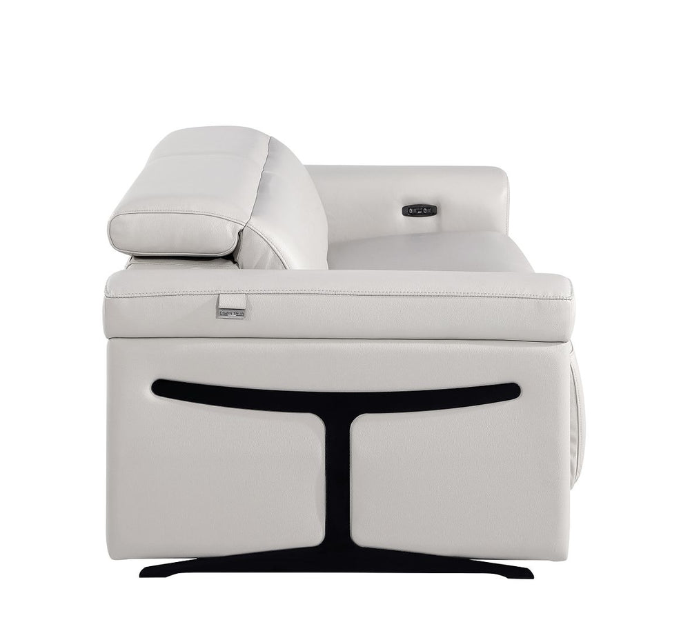 DivanItalia 1126 Power Reclining Sofa in Top Grain Italian Leather with 2 Power Recliners & Power Headrests - Light Gray