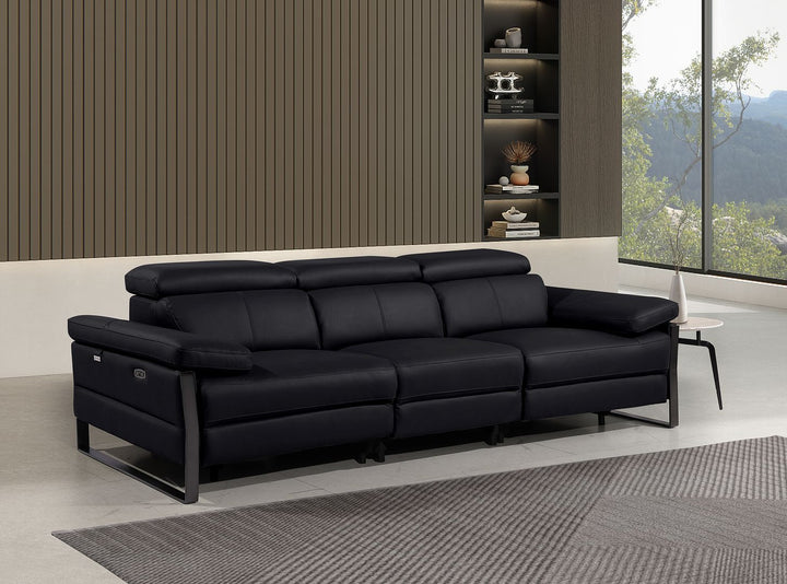 DivanItalia 1246 Modular Power Triple Reclining Sofa with Power Reclining Headrests – Top Grain Italian Leather - Black