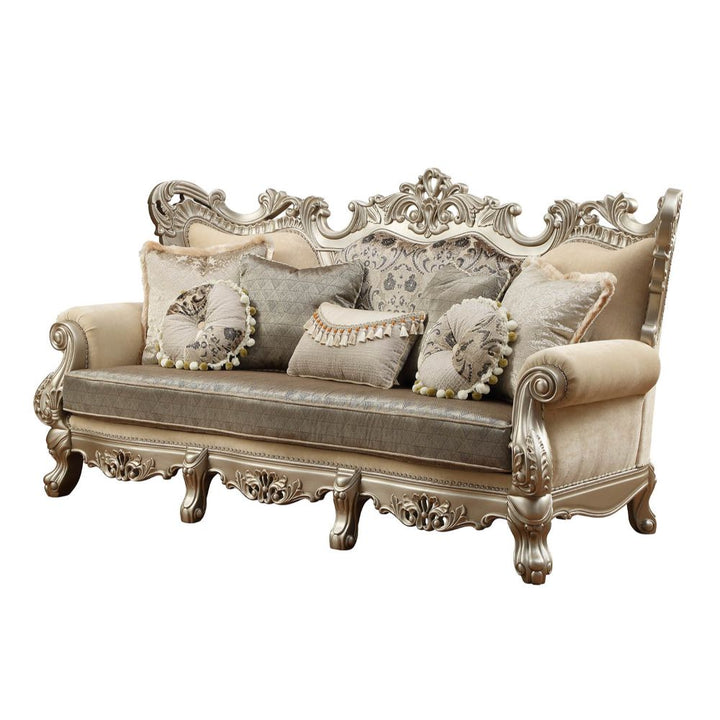 Ranita Sofa with 7 Pillows in Fabric &amp; Champagne