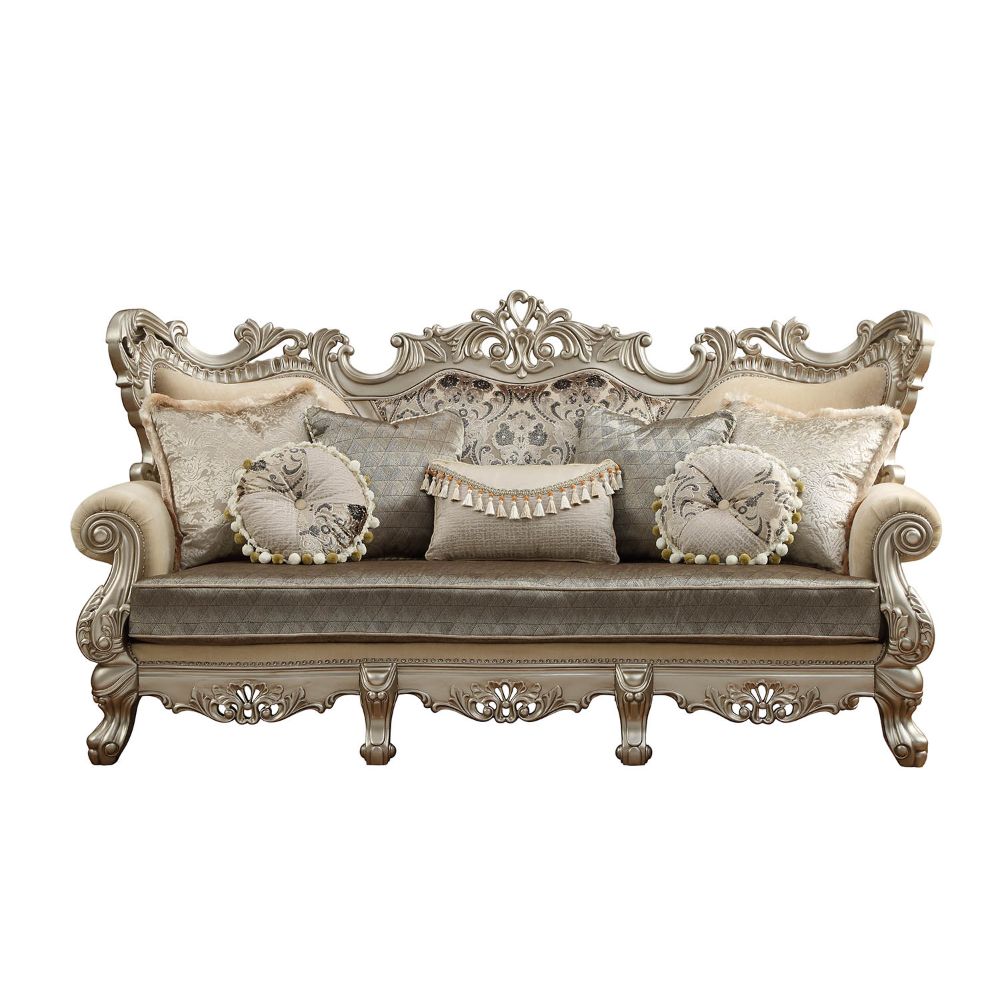 Ranita Sofa with 7 Pillows in Fabric & Champagne