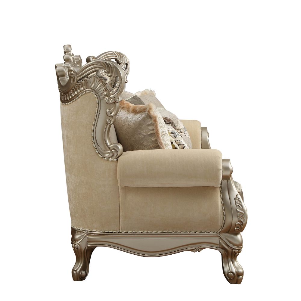 Ranita Sofa with 7 Pillows in Fabric & Champagne