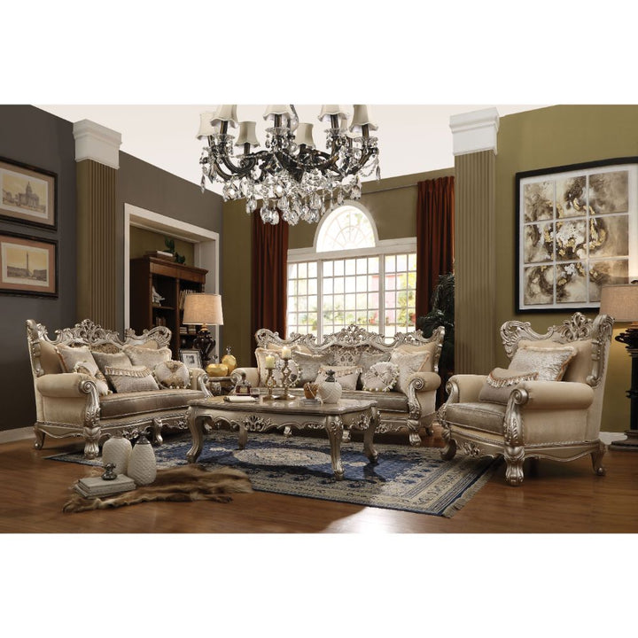 Ranita Sofa with 7 Pillows in Fabric &amp; Champagne