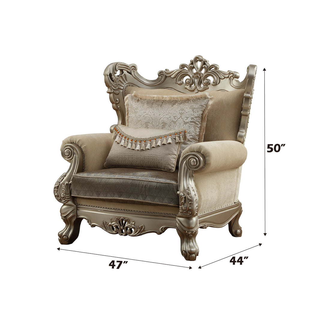 Ranita Chair with 2 Pillows in Fabric & Champagne - dimensions