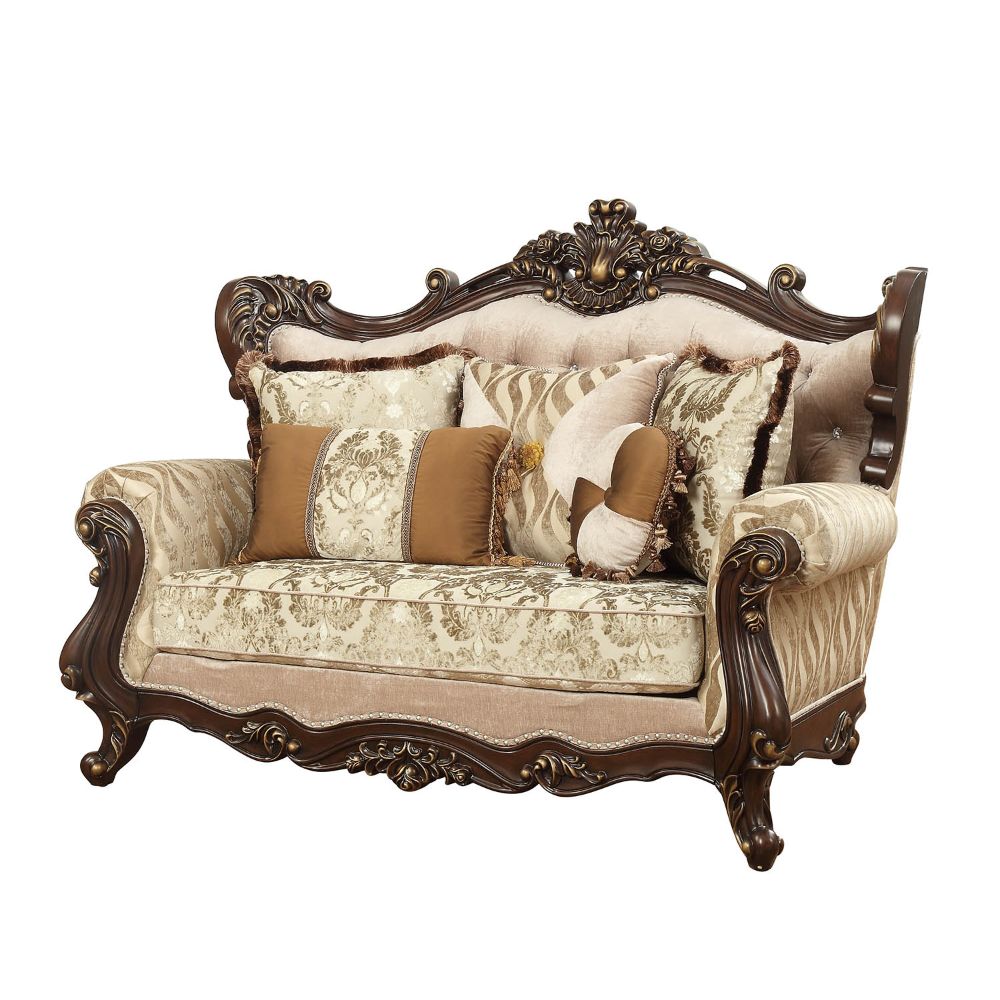 Shalisa Loveseat with 5 Pillows(Same Lv01586) in Fabric & Walnut