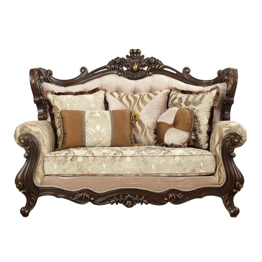 Shalisa Loveseat with 5 Pillows(Same Lv01586) in Fabric & Walnut