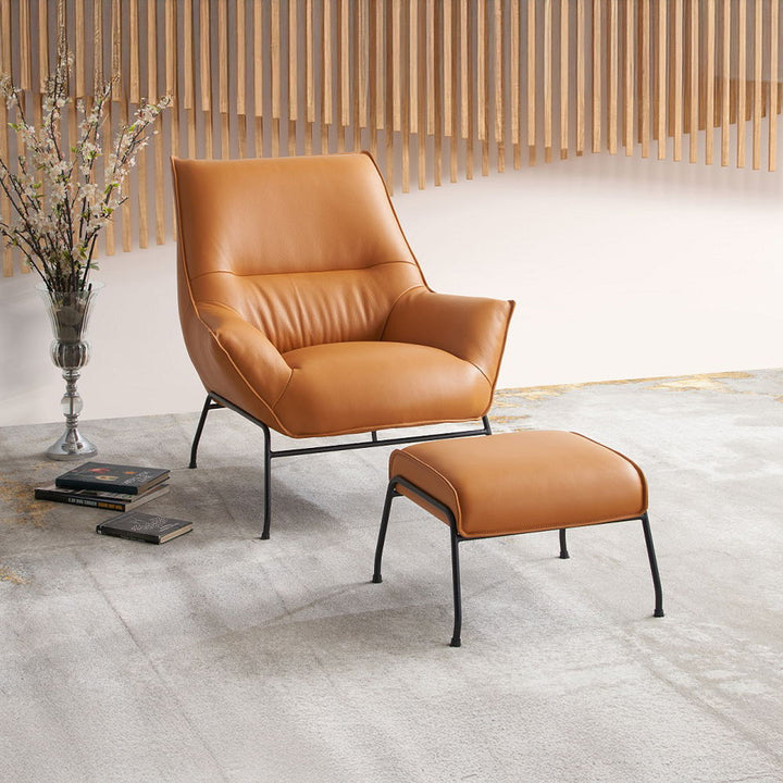 Jabel - Accent Chair & Ottoman - Sandstone Top Grain Leather