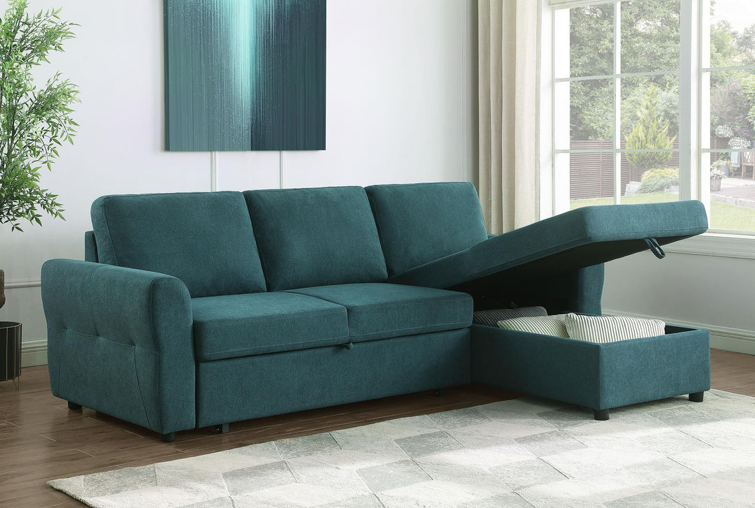 Coaster Furniture 511087 Samantha Upholstered Storage Sleeper Sectional Sofa Teal