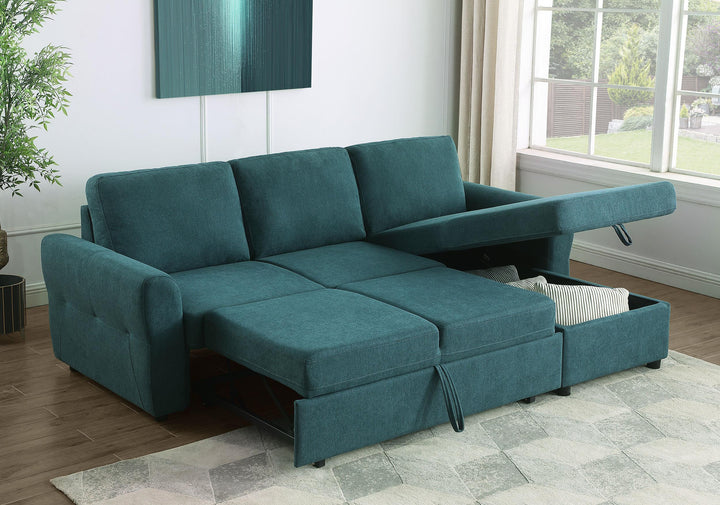 Coaster Furniture 511087 Samantha Upholstered Storage Sleeper Sectional Sofa Teal