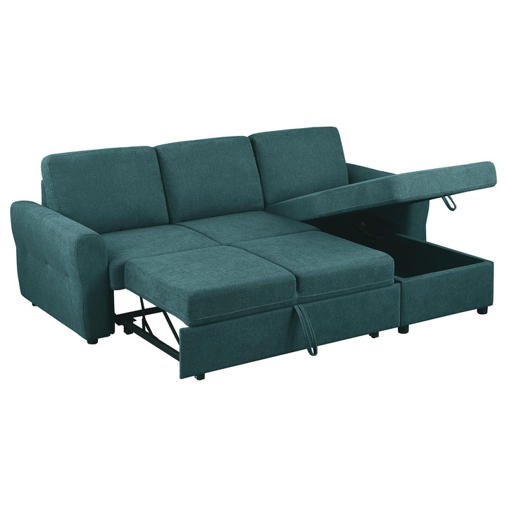 Coaster Furniture 511087 Samantha Upholstered Storage Sleeper Sectional Sofa Teal