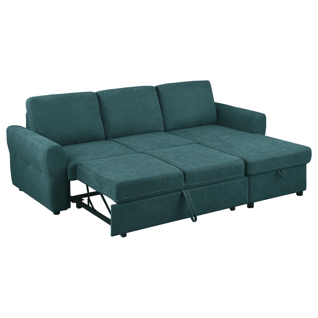 Coaster Furniture 511087 Samantha Upholstered Storage Sleeper Sectional Sofa Teal