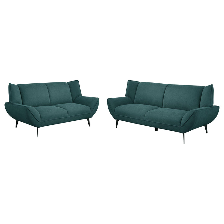 Coaster Furniture 511161-S2 Acton 2-Piece Upholstered Flared Arm Sofa Set Teal Blue