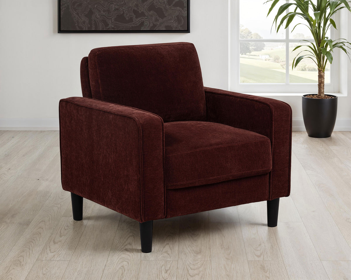 Ruth - Fabric Upholstered Track Arm Accent Chair - Rust Red