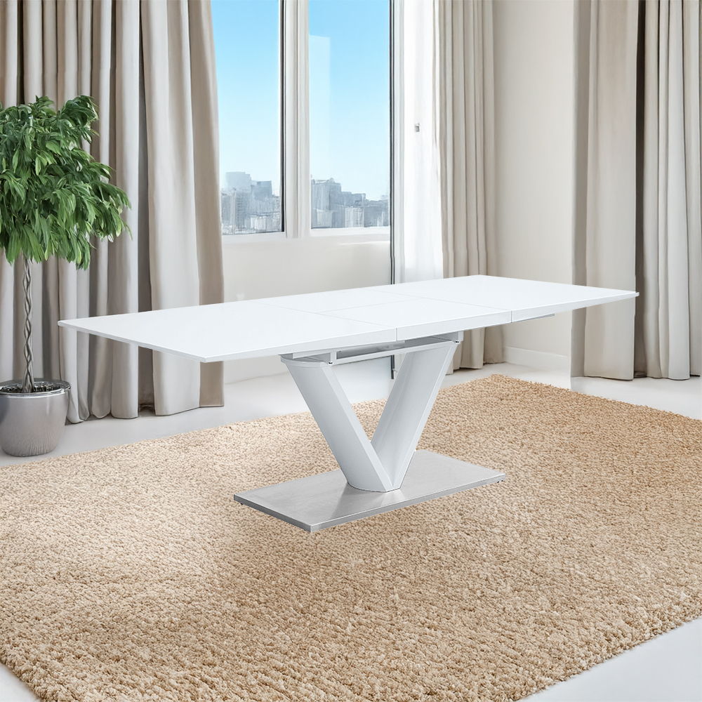 Gallegos - Dining Table With Leaf - White High Gloss