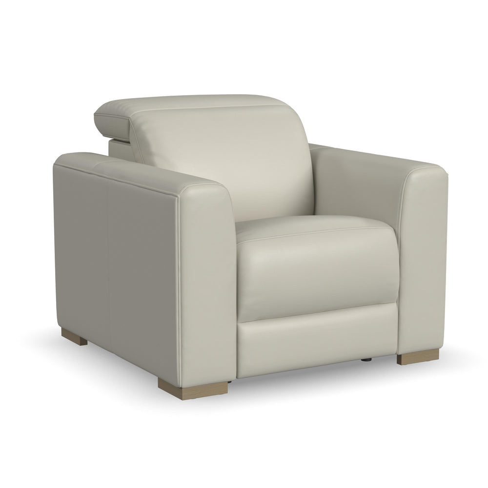 Aurora Leather Power Recliner with Power Headrest in Coconut Milk