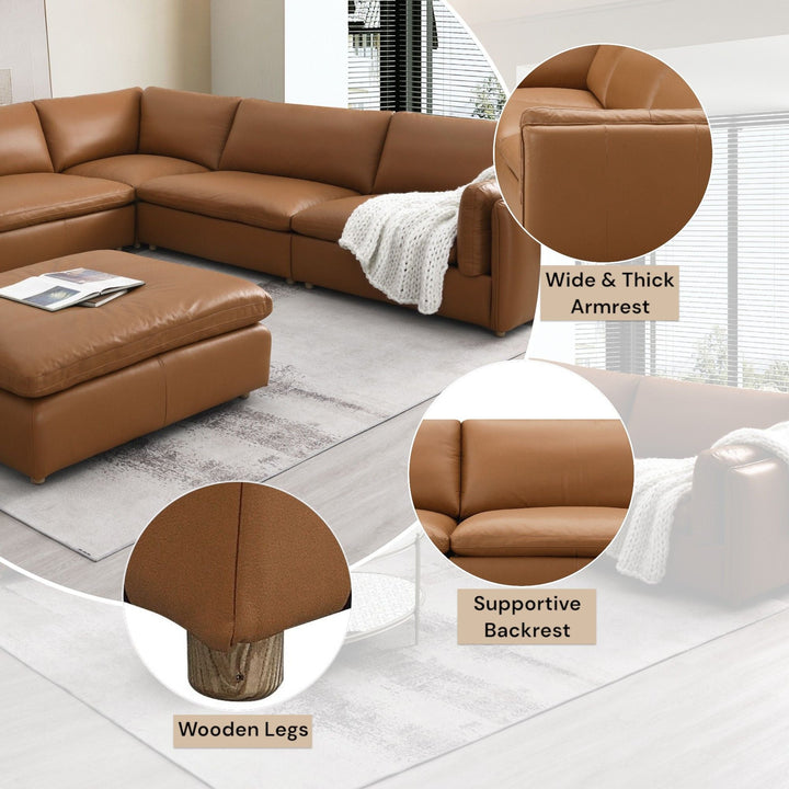 Brighton - Top Grain Leather 5 Pieces Modular Sectional - Brown