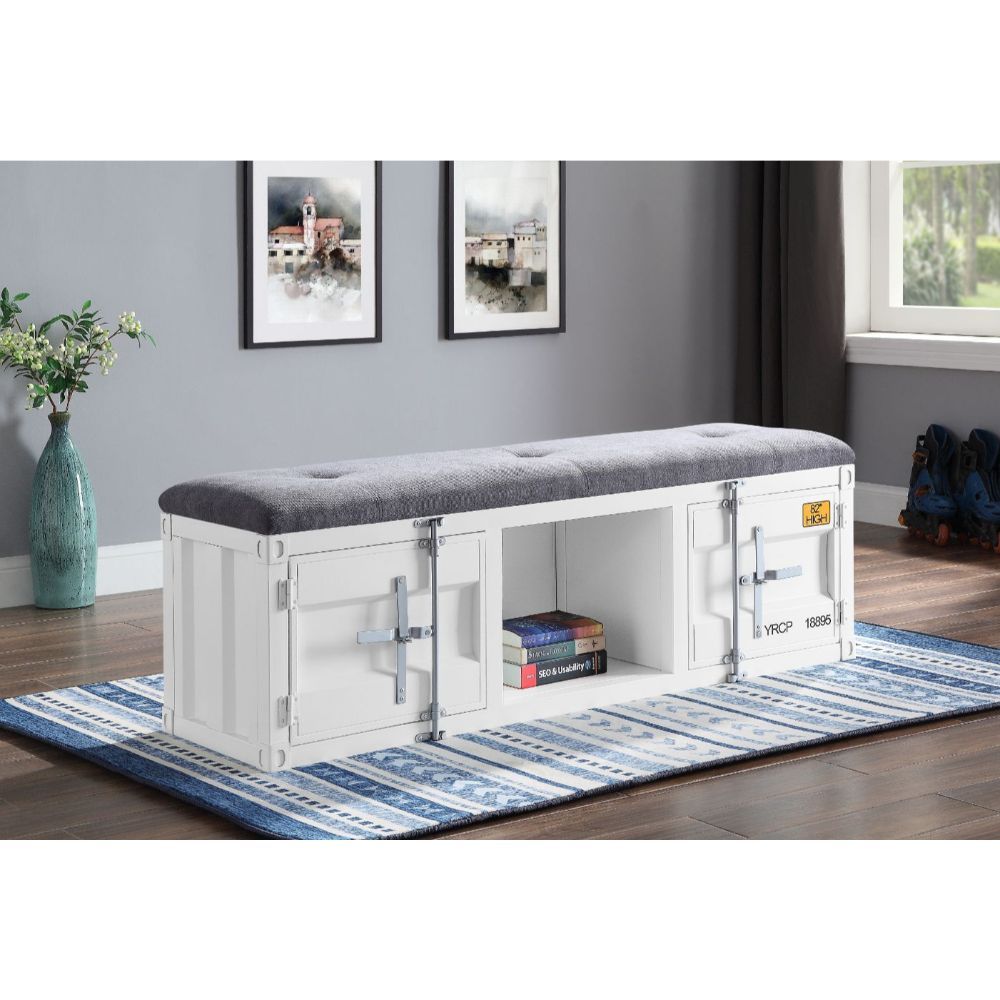 Cargo - Bench With Storage - Gray Fabric & White