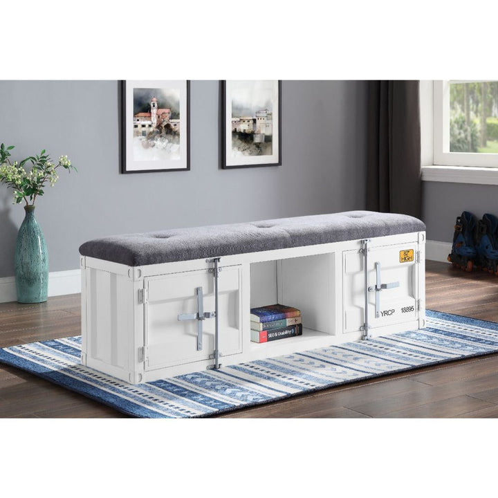Cargo - Bench With Storage - Gray Fabric & White