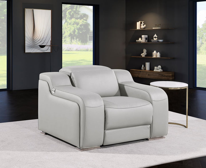 DivanItalia 1116 Top Grain Italian Leather Power Reclining Chair with Power Headrests - Light Gray