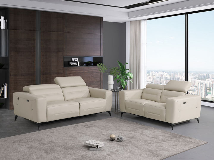 DivanItalia 989 Power Reclining 2-Piece Sofa Set with Power Headrest in Top-Grain Italian Leather - Beige