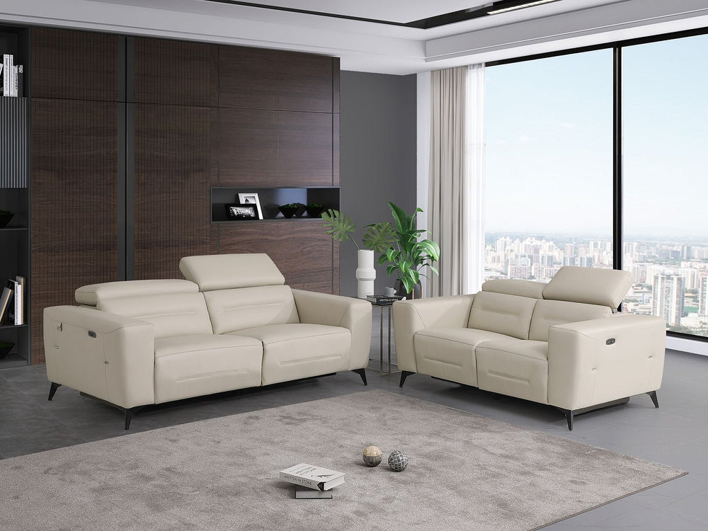 DivanItalia 989 Power Reclining 2-Piece Sofa Set with Power Headrest in Top-Grain Italian Leather - Beige