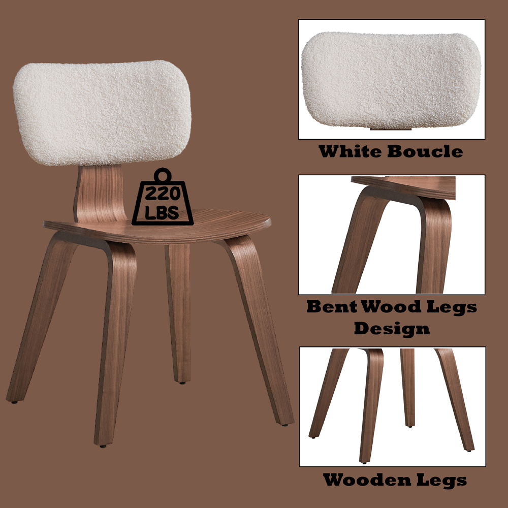 Casson - Side Chair Set of 2) - White Boucle & Walnut