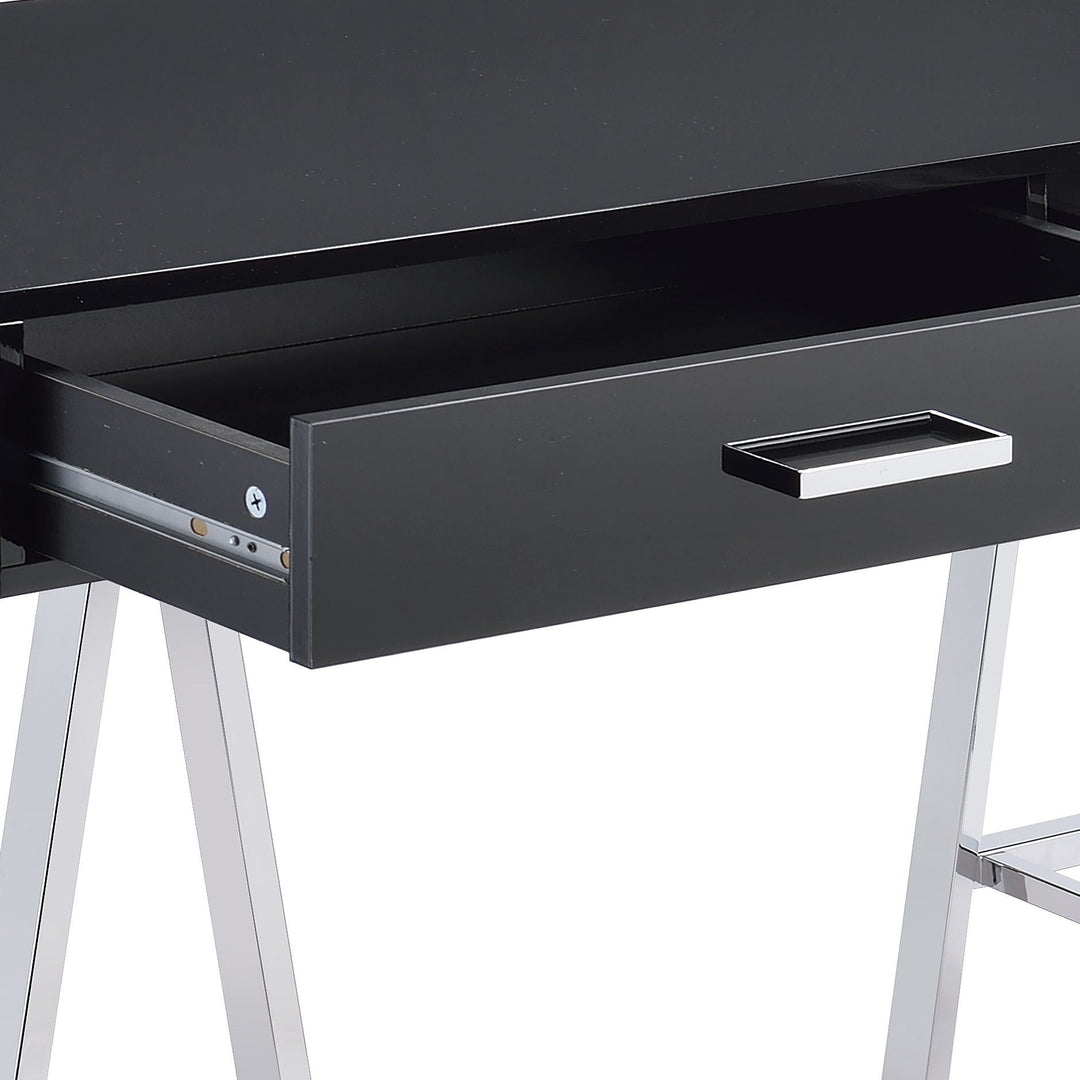 Coleen - High Gloss Writing Desk With USB - Black / Chrome