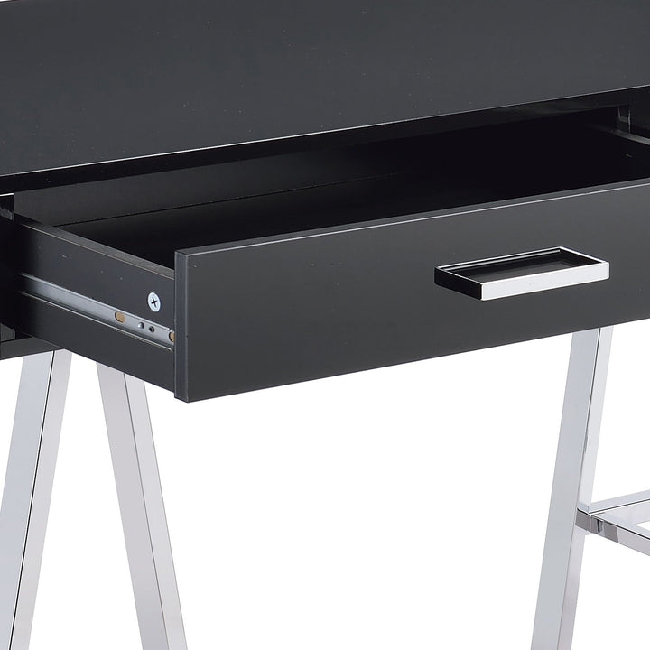 Coleen - High Gloss Writing Desk With USB - Black / Chrome