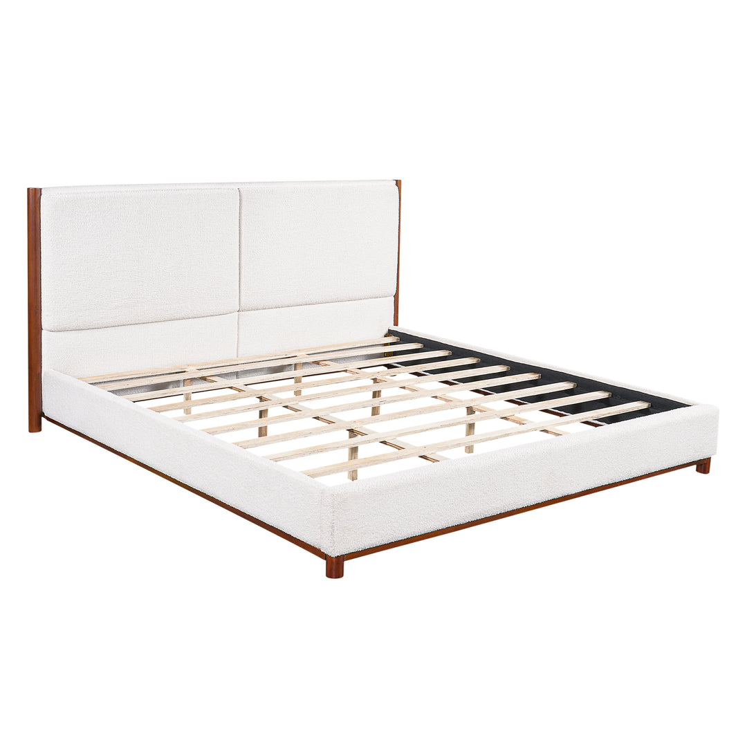 Walnut Trim Upholstered King Bed – White