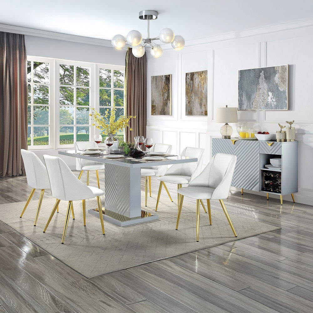 Gaines - Dining Table With Pedestal Base - Gray High Gloss