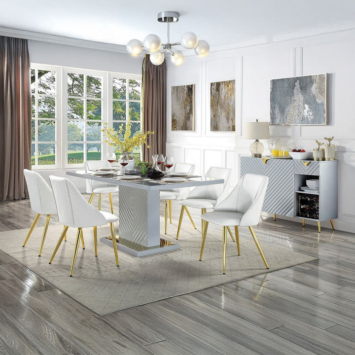 Gaines - Dining Table With Pedestal Base - Gray High Gloss