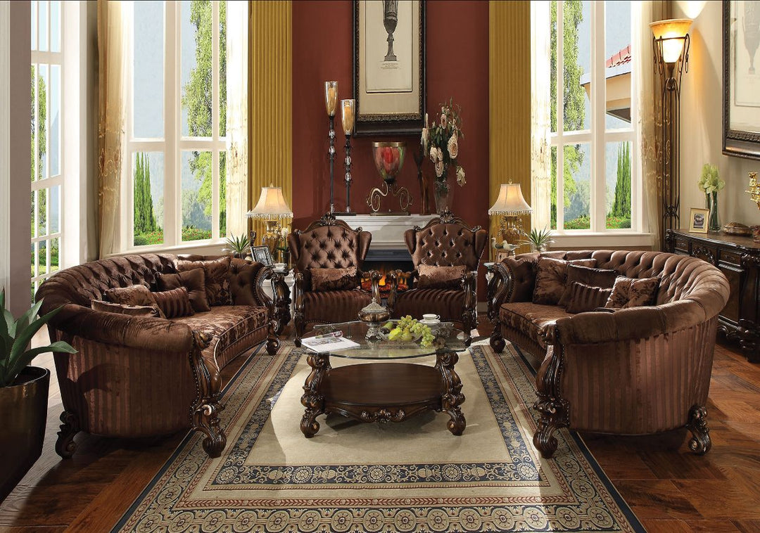 Versailles Sofa with 5 Pillows in Brown Velvet & Cherry Oak