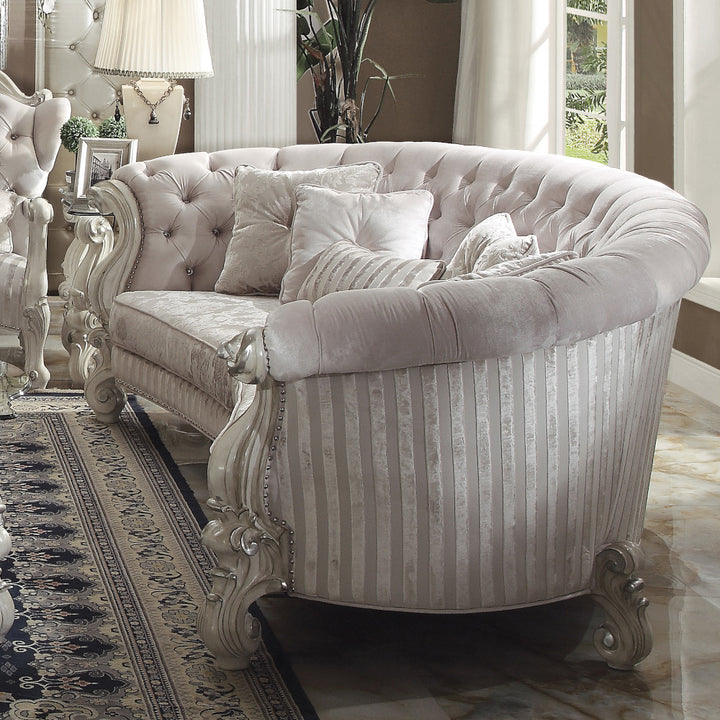 Versailles Sofa with 5 Pillows in Ivory Fabric &amp; Bone White