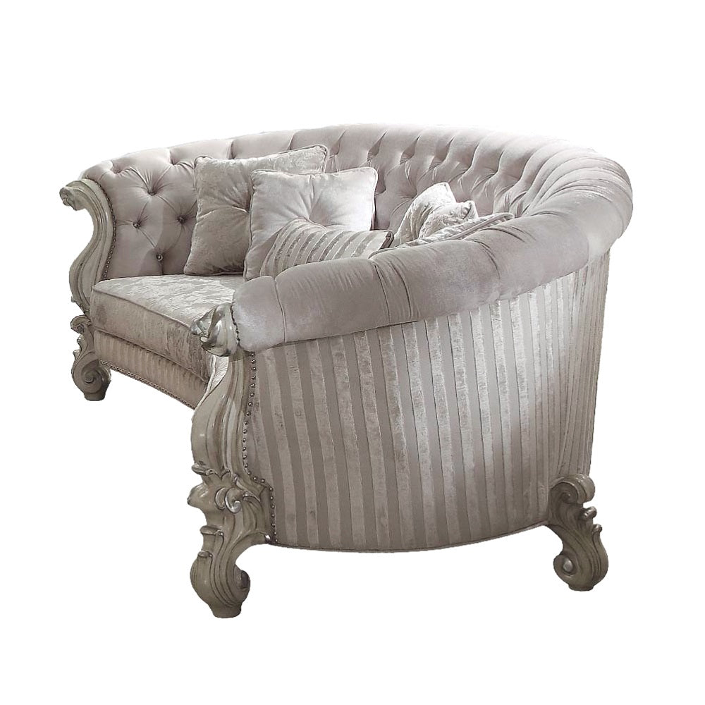 Versailles Sofa with 5 Pillows in Ivory Fabric & Bone White