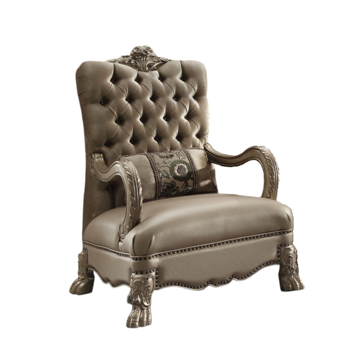 Dresden Chair with Pillow in Bone Velvet &amp; Gold Patina