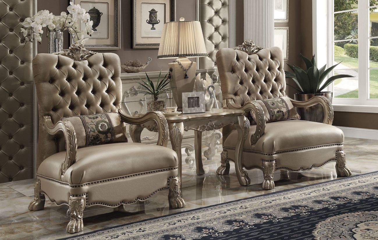 Dresden Chair with Pillow in Bone Velvet & Gold Patina