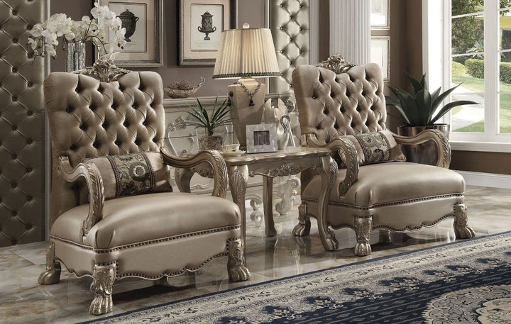 Dresden Chair with Pillow in Bone Velvet &amp; Gold Patina
