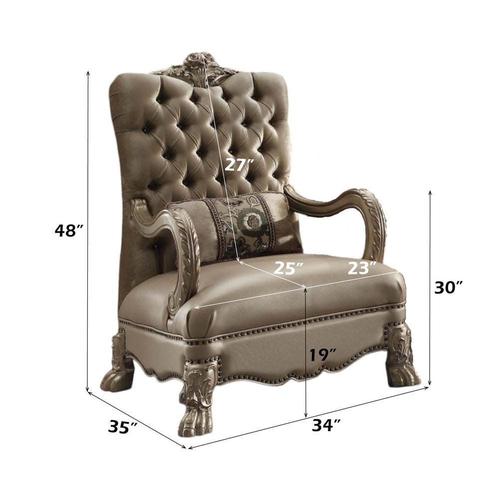 Dresden Chair with Pillow in Bone Velvet & Gold Patina - dimensions
