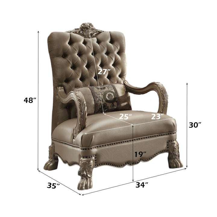 Dresden Chair with Pillow in Bone Velvet &amp; Gold Patina - dimensions