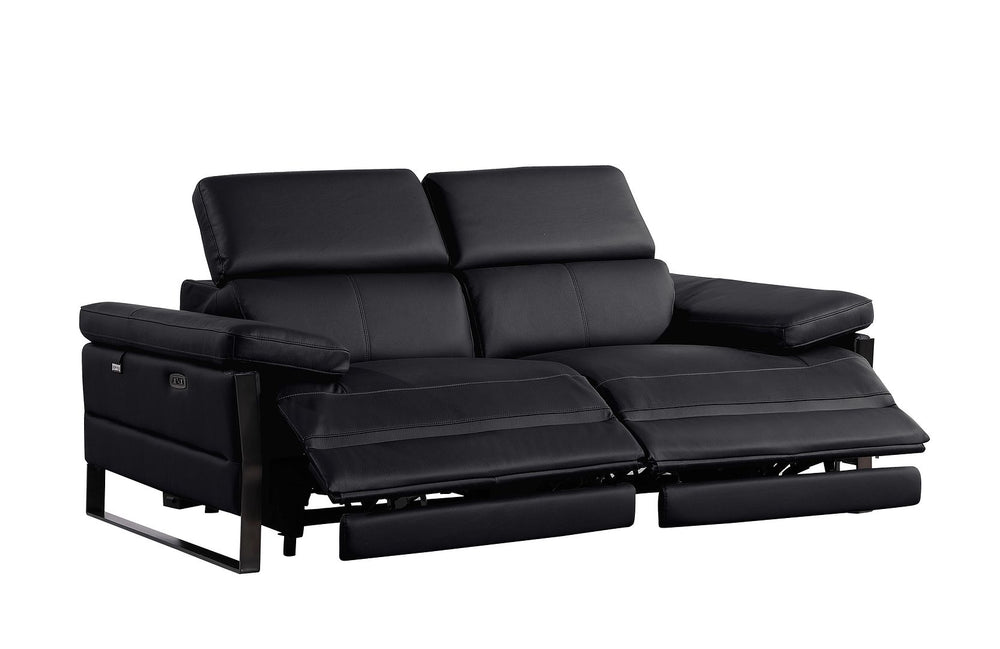 DivanItalia 1246 Top Grain Italian Leather Loveseat with Power Headrest - Black