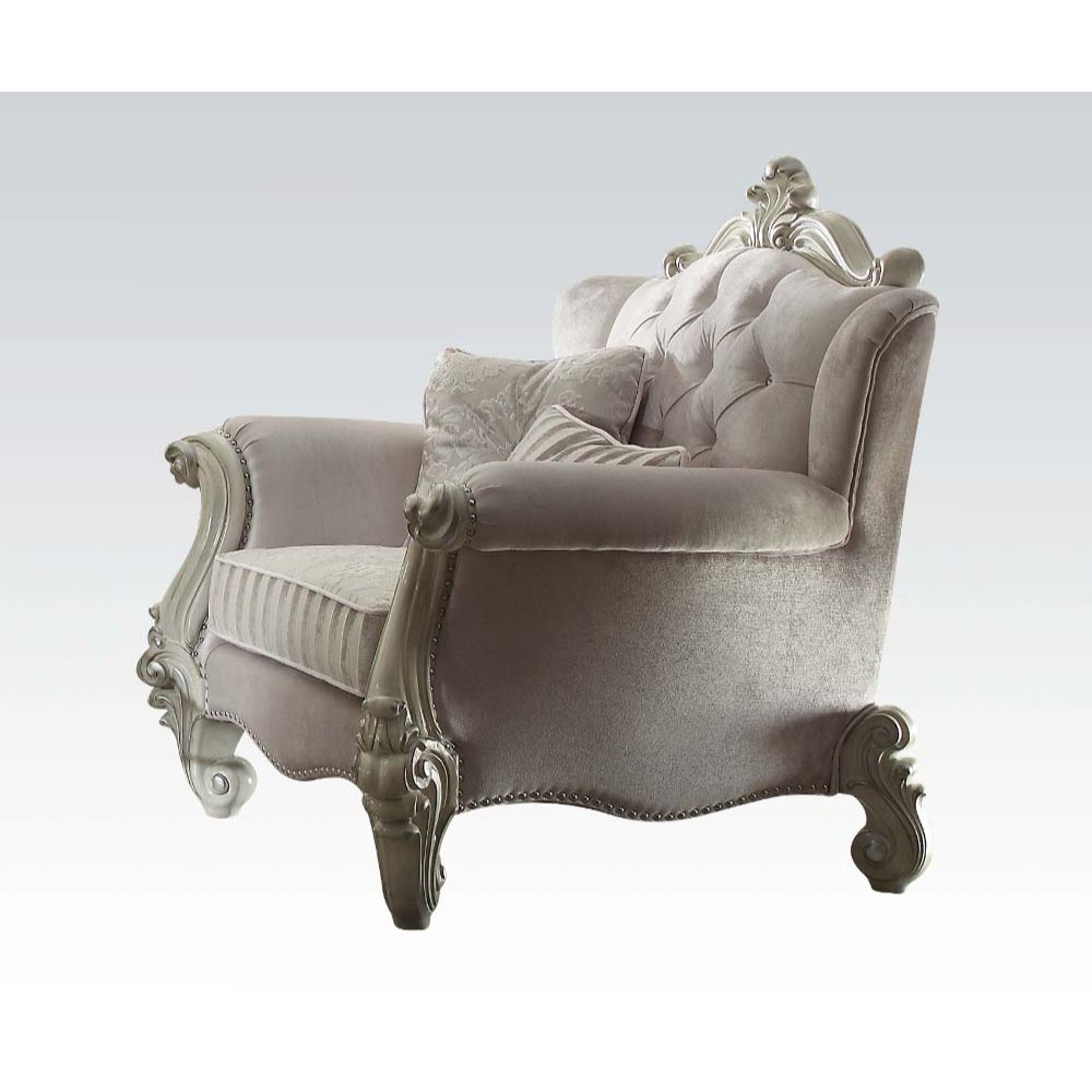 Versailles Chair with 2 Pillows in Ivory Fabric & Bone White