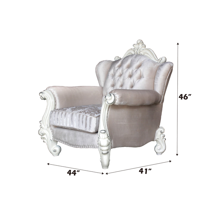 Versailles Chair with 2 Pillows in Ivory Fabric &amp; Bone White - dimensions