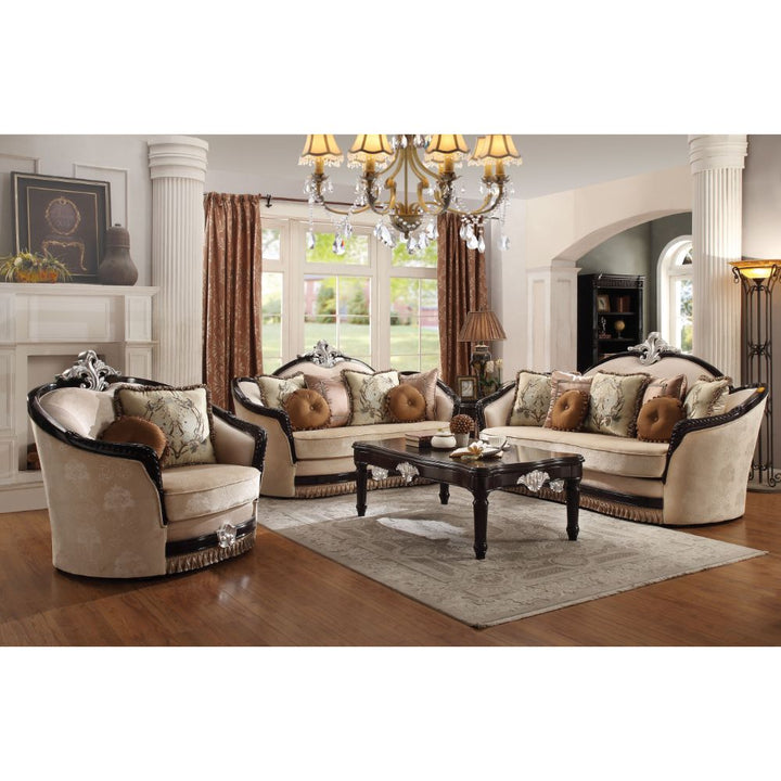 Ernestine Chair with 2 Pillows in Tan Fabric &amp; Black