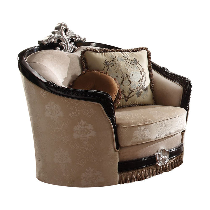 Ernestine Chair with 2 Pillows in Tan Fabric &amp; Black