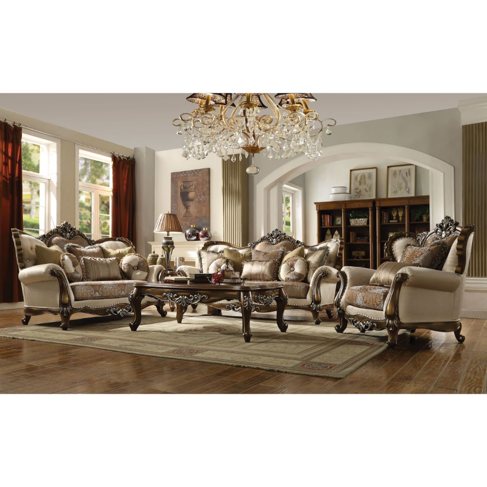 Latisha Chair with 2 Pillows(Same Lv01578) in Tan, Pattern Fabric & Antique Oak