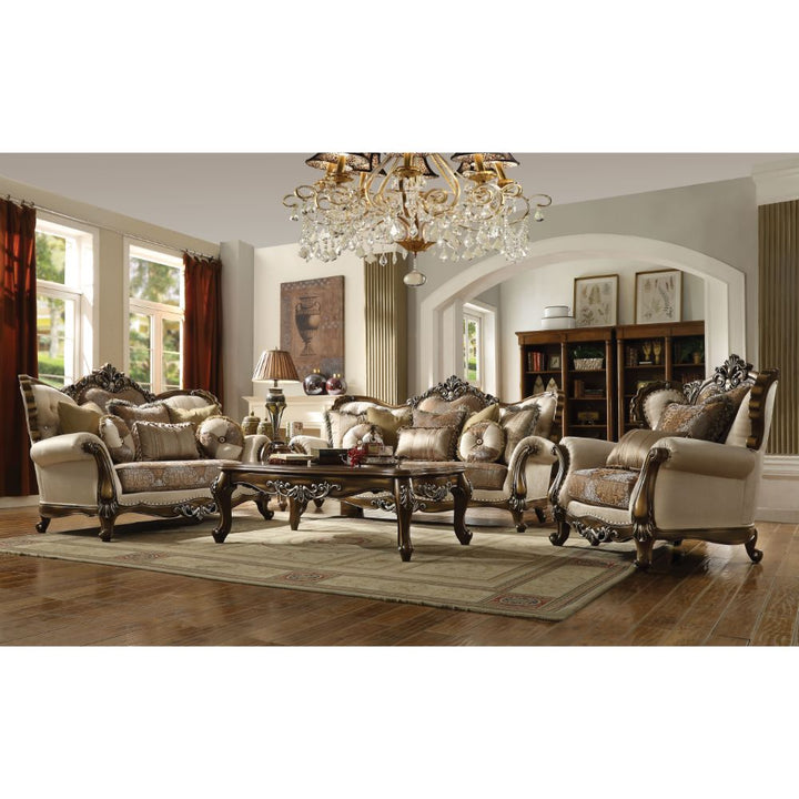 Latisha Chair with 2 Pillows(Same Lv01578) in Tan, Pattern Fabric &amp; Antique Oak