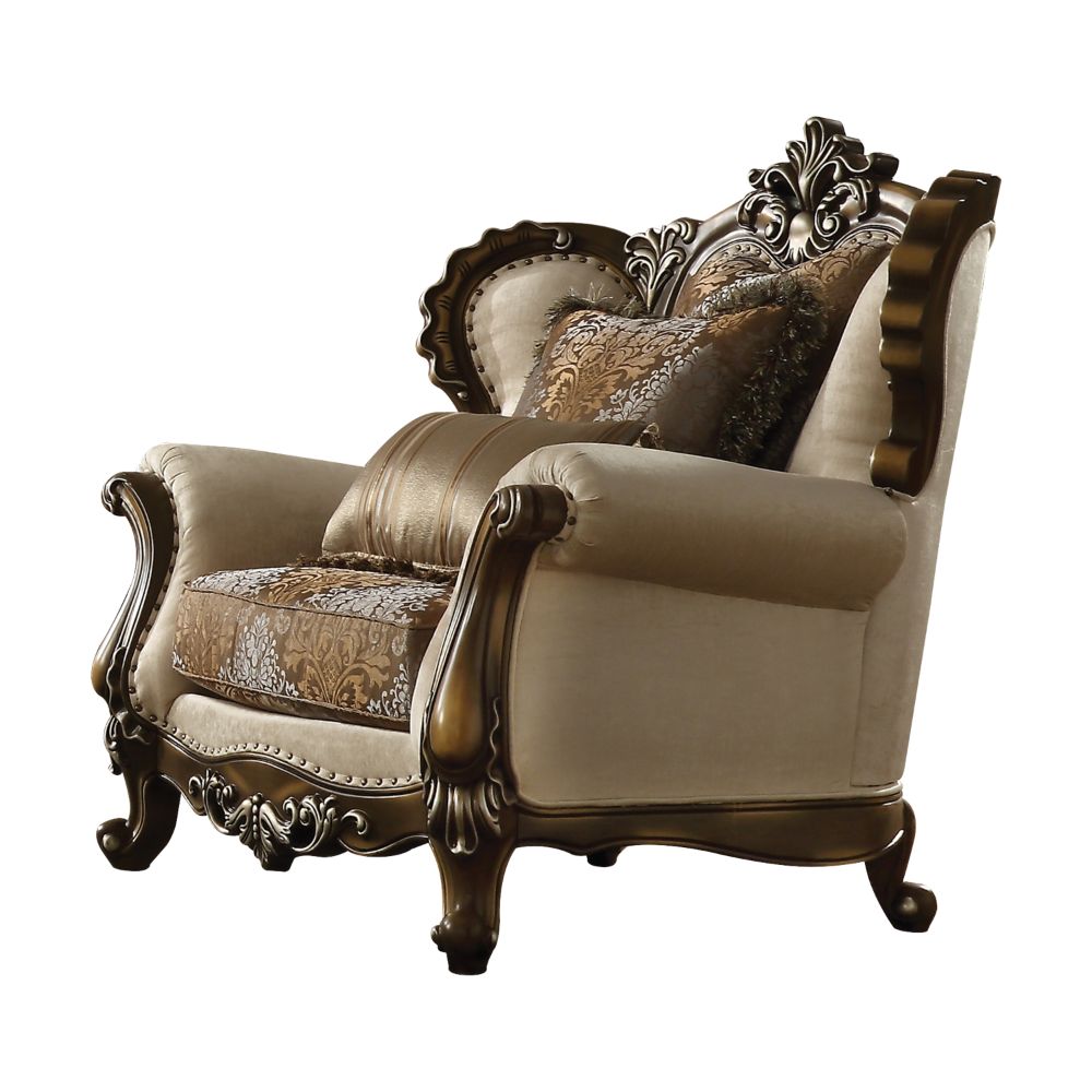 Latisha Chair with 2 Pillows(Same Lv01578) in Tan, Pattern Fabric & Antique Oak