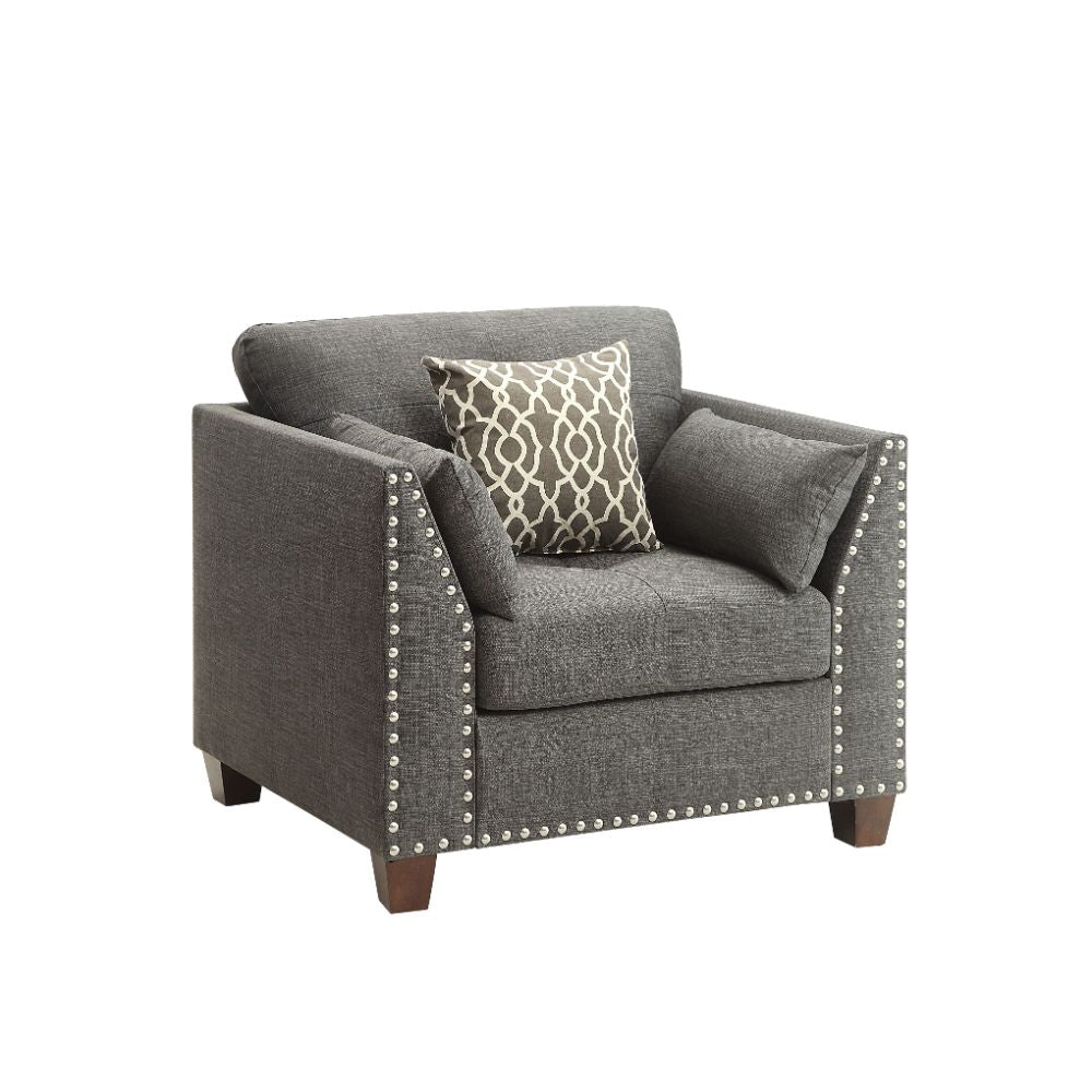 Laurissa Chair with 3 Pillows in Light Charcoal Linen